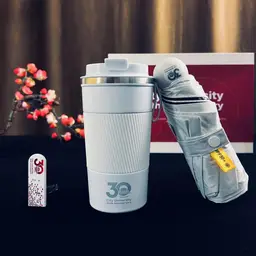 White Tumbler and Foldable Umbrella Gift Set with Custom Insert thumbnail 3