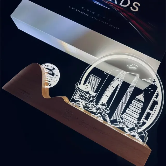 Wooden Mountain Base Cityscape Light corporate gift set
