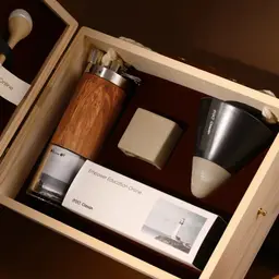 Portable Coffee Grinder and Dripper Gift Set in Wooden Box thumbnail 1