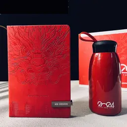 Red A5 Leather Notebook and 520 ml Thermos Gift Set thumbnail 2