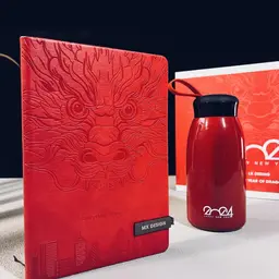 Red A5 Leather Notebook and 520 ml Thermos Gift Set thumbnail 5