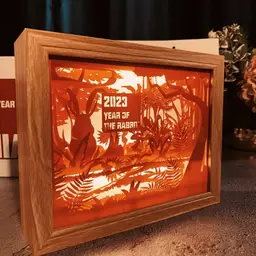 Wooden Frame Paper Carving Rabbit Lamp Gift Set thumbnail 4