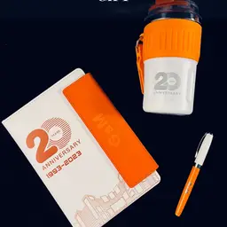 A5 Notebook, Tumbler and Pen Gift Set in Orange and White thumbnail 5
