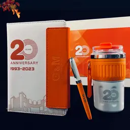 A5 Notebook, Tumbler and Pen Gift Set in Orange and White thumbnail 3