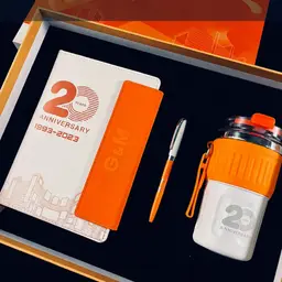 A5 Notebook, Tumbler and Pen Gift Set in Orange and White thumbnail 4