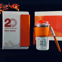 A5 Notebook, Tumbler and Pen Gift Set in Orange and White thumbnail 1