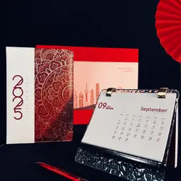 A5 Notebook, Pen, and Desk Calendar Gift Set in Red Box thumbnail 5