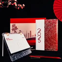 A5 Notebook, Pen, and Desk Calendar Gift Set in Red Box thumbnail 4