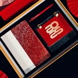 A5 Notebook, Pen, and Desk Calendar Gift Set in Red Box thumbnail 1