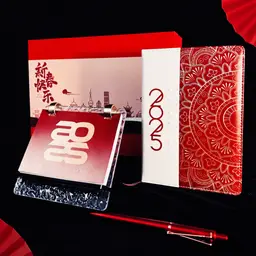 A5 Notebook, Pen, and Desk Calendar Gift Set in Red Box thumbnail 2