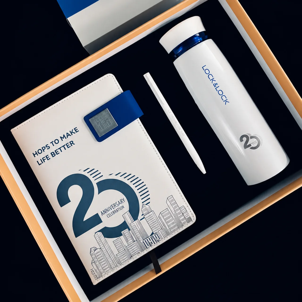 White Notebook, Pen and Thermos Gift Set in Rigid Box