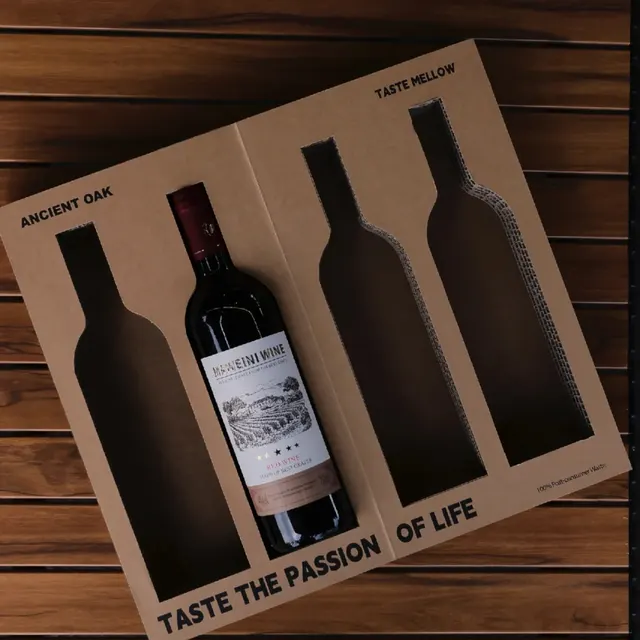 Brown Corrugated Wine Box with Three-Bottle Paperboard Insert