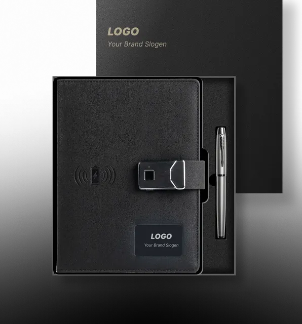 Sleek Minimalist Charging Notebook Set with Power Bank Gift Box