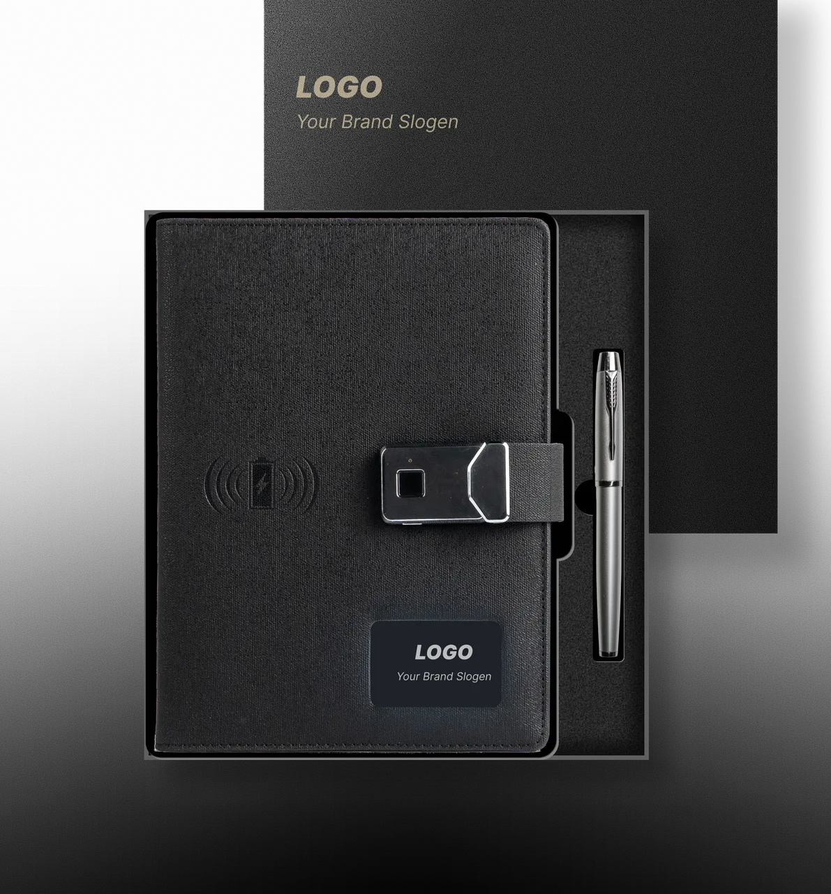 Sleek Minimalist Charging Notebook Set with Power Bank Gift Box