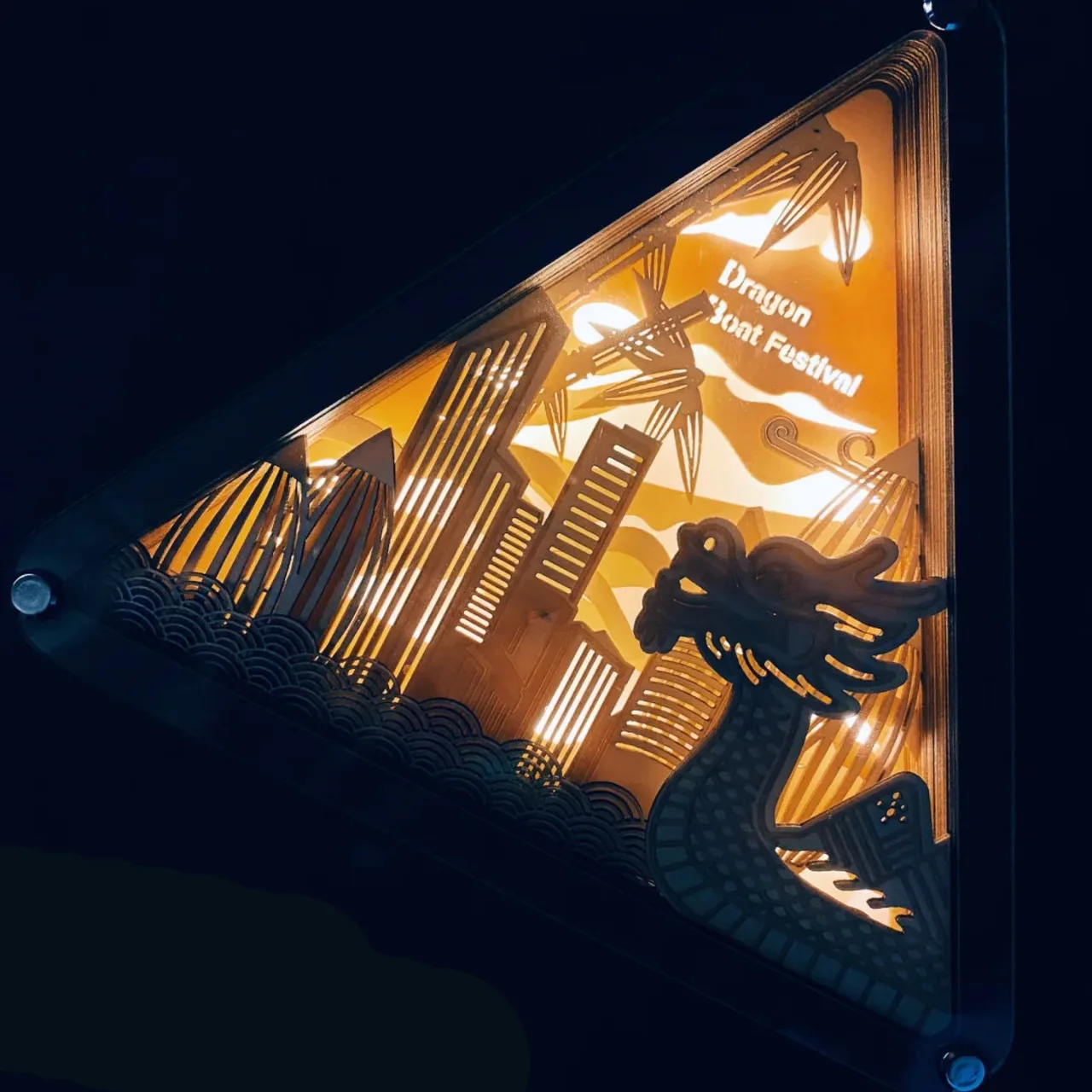 Layered Wood Night Light Gift Set – Dragon Boat Cityscape corporate gift set