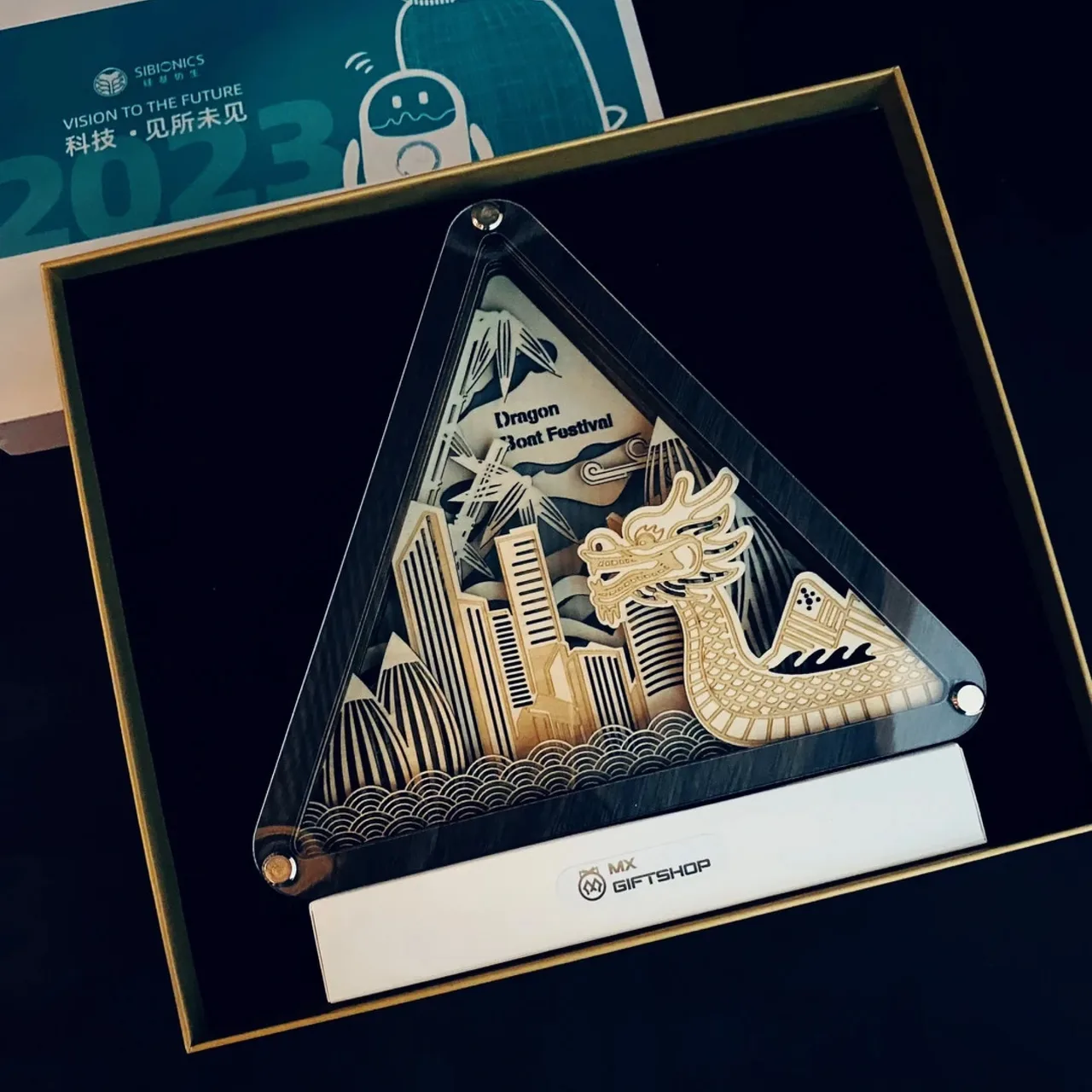 Layered Wood Night Light Gift Set – Dragon Boat Cityscape corporate gift set