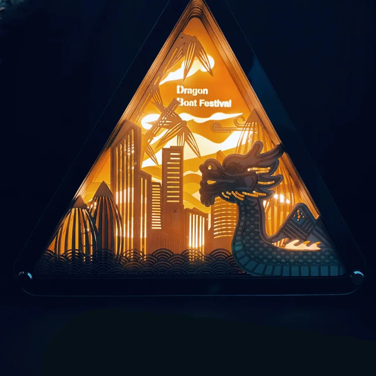 Layered Wood Night Light Gift Set – Dragon Boat Cityscape corporate gift set