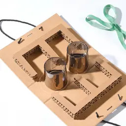 Two Smoky Glass Tumblers in Kraft Gift Bag with Green Ribbon thumbnail 2