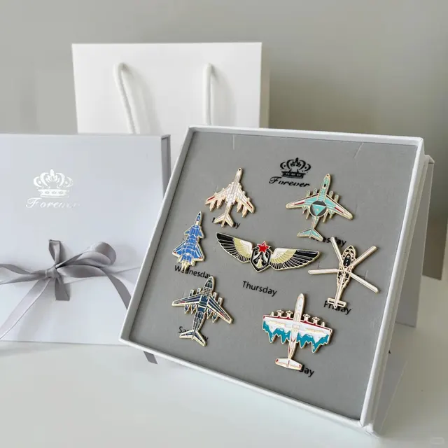 Seven Aircraft Enamel Pin Badge Gift Set