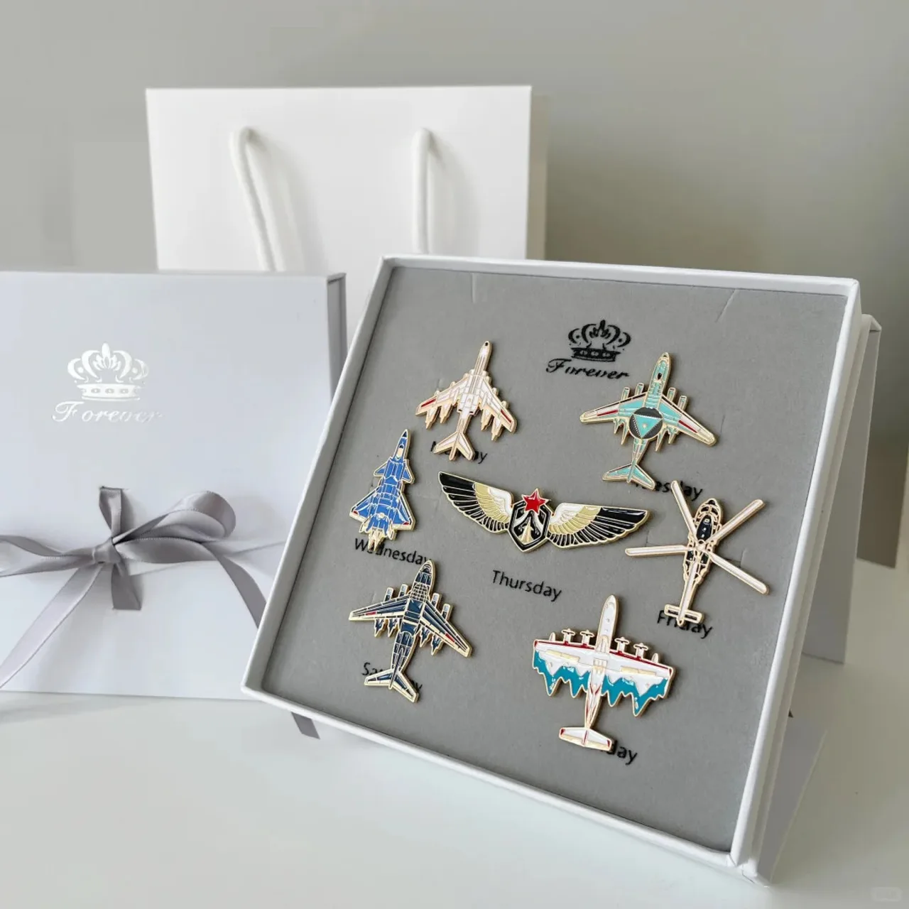 Seven Aircraft Enamel Pin Badge Gift Set
