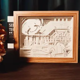 Paper Carving Lamp Gift Set with Wooden Frame thumbnail 5
