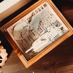 Paper Carving Lamp Gift Set with Wooden Frame thumbnail 4