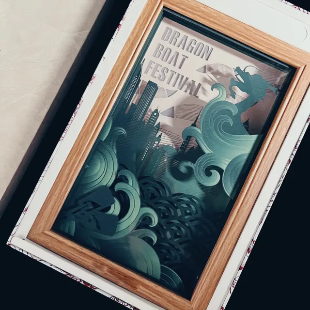 Framed Paper Carving Dragon Boat Night Light Gift Set corporate gift set
