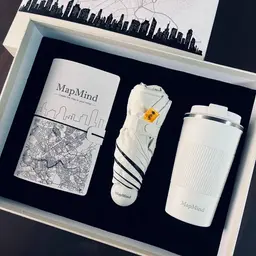 Notebook, Umbrella and Tumbler Gift Set in White Rigid Box thumbnail 2