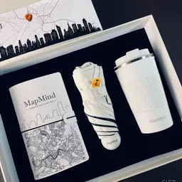 Notebook, Umbrella and Tumbler Gift Set in White Rigid Box thumbnail 1