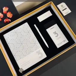 White Notebook, Pen and Power Bank Gift Set with Gold Rigid Box thumbnail 5