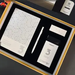 White Notebook, Pen and Power Bank Gift Set with Gold Rigid Box thumbnail 1