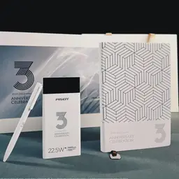 White Notebook, Pen and Power Bank Gift Set with Gold Rigid Box thumbnail 3