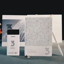 White Notebook, Pen and Power Bank Gift Set with Gold Rigid Box thumbnail 2
