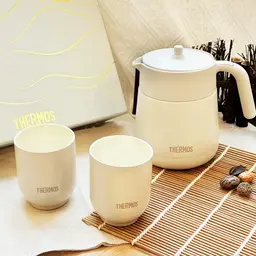 Beige Thermos Tea Set with Pitcher, Two Mugs, and Gift Box thumbnail 2