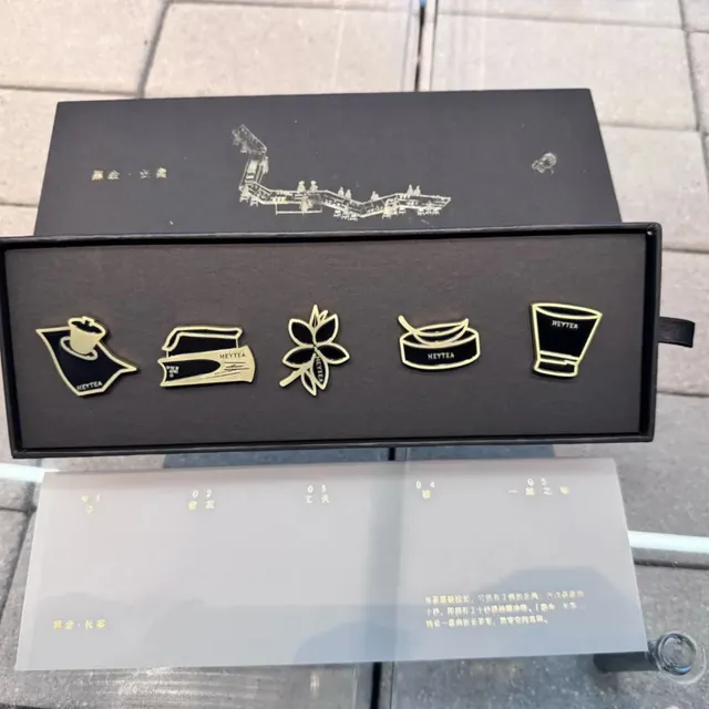Five Metal Badge Gift Set in Black and Gold Rigid Box