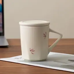Beige Ceramic Tea Mug Gift Set with Lid and Infuser thumbnail 4
