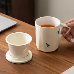 Beige Ceramic Tea Mug Gift Set with Lid and Infuser thumbnail 3