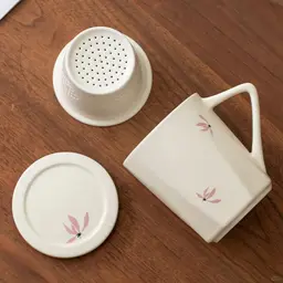 Beige Ceramic Tea Mug Gift Set with Lid and Infuser thumbnail 5