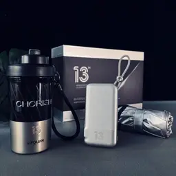Silver Umbrella, Power Bank & Water Bottle Gift Set thumbnail 2